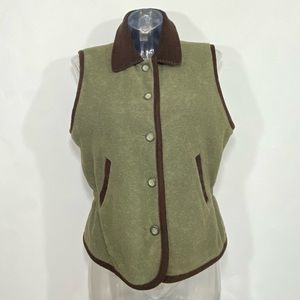 TALBOTS Reversible Dual Side Brown Corduroy/Olive Green Fleece Vest